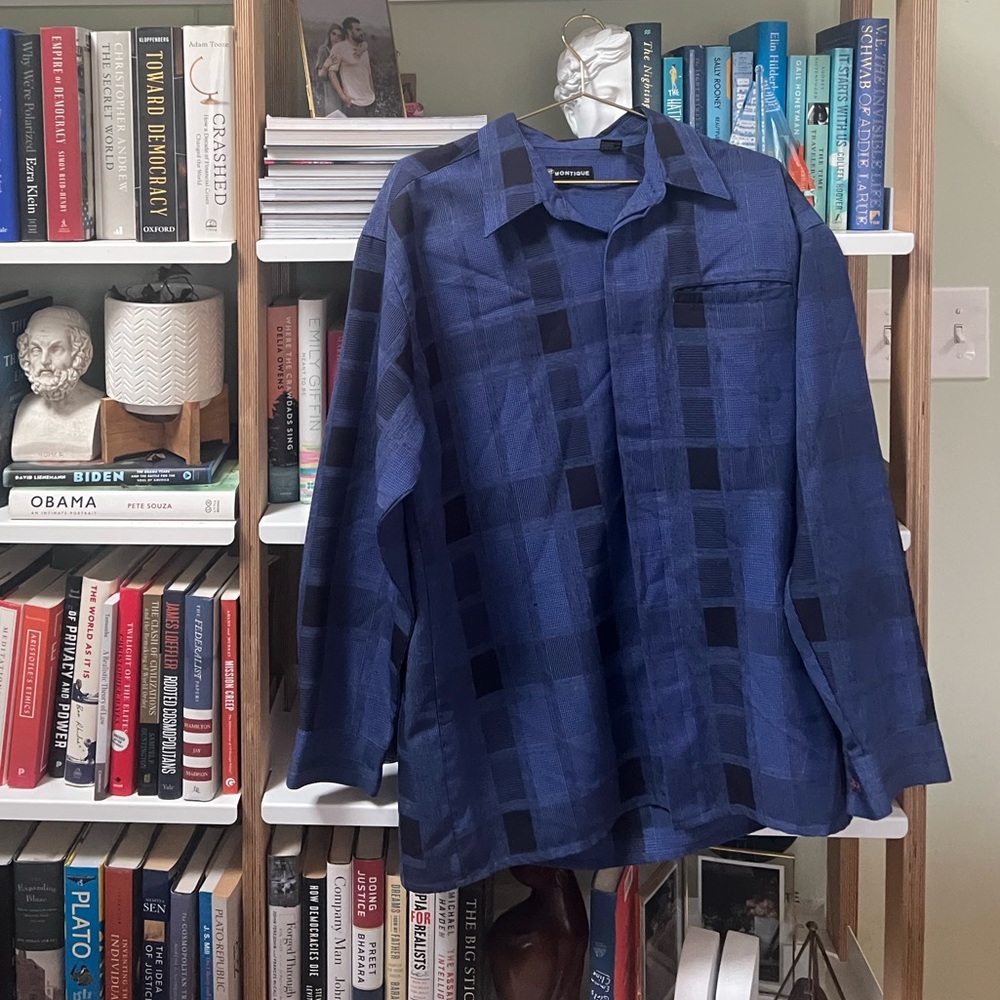 Blue plaid size large, Montique button down shirt